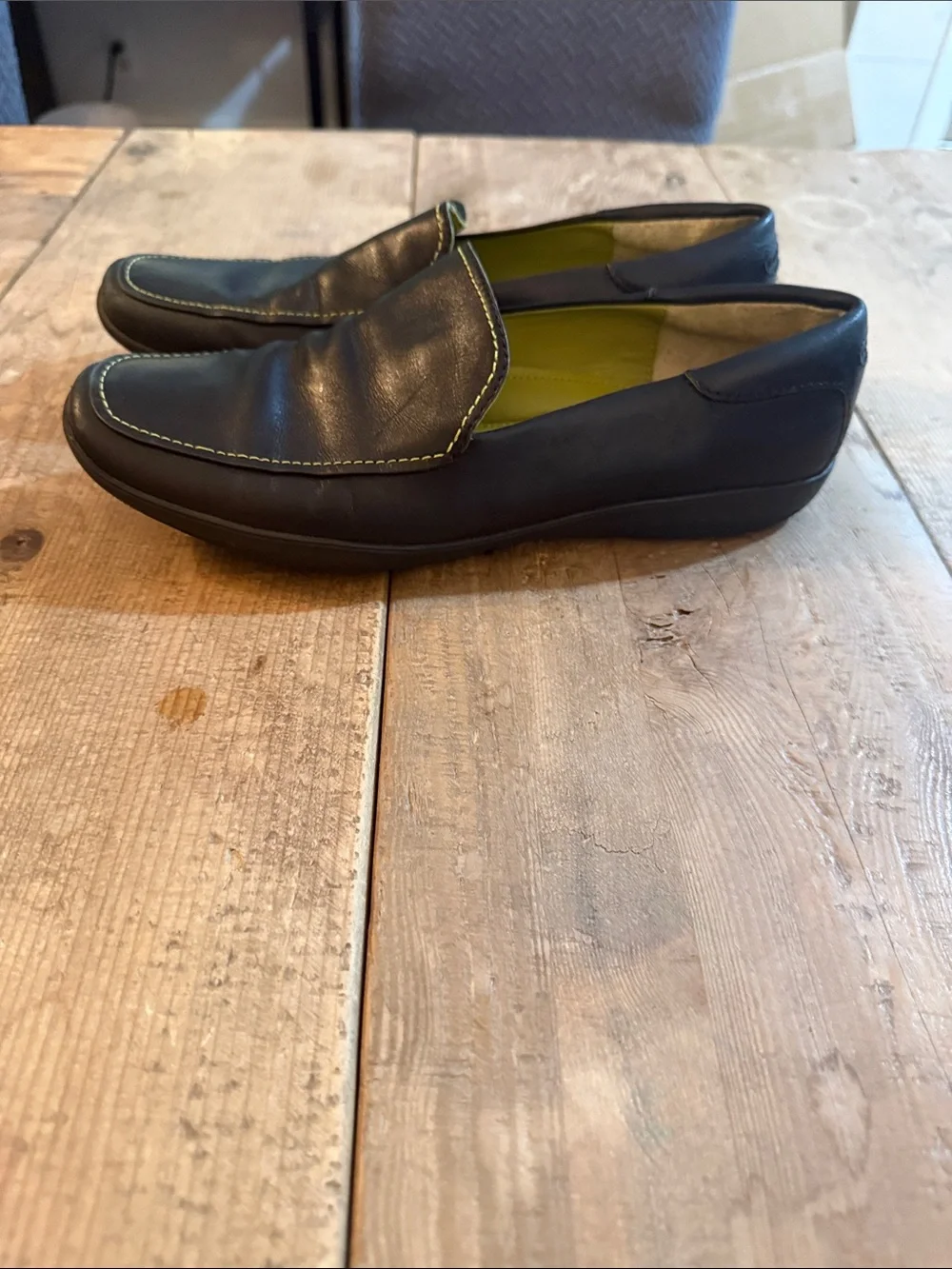 Coach Black Leather Slip-On Loafers with Green Interior